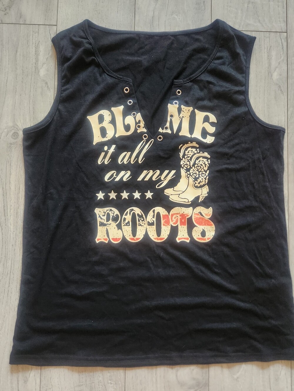 NWT Womens's Country Western Inspired Black Graphic Tank Top Sz XL